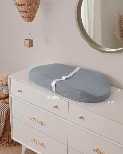 Contoured Changing Pad with Soft & Washable Cover, Waterproof Lining Foam Baby Changing Table Pads for Dresser Top, Secure with Security Strap and Two High Curved Sides, 32”×16”, Sage Green