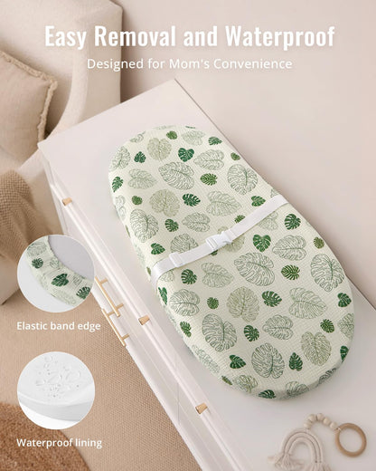 Contoured Changing Pad with Soft & Washable Cover, Waterproof Lining Foam Baby Changing Table Pads for Dresser Top, Secure with Security Strap and Two High Curved Sides, 32”×16”, Sage Green