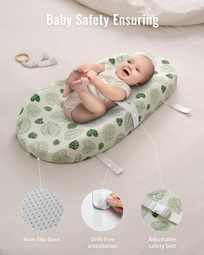 Contoured Changing Pad with Soft & Washable Cover, Waterproof Lining Foam Baby Changing Table Pads for Dresser Top, Secure with Security Strap and Two High Curved Sides, 32”×16”, Sage Green