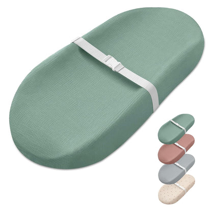 Contoured Changing Pad with Soft & Washable Cover, Waterproof Lining Foam Baby Changing Table Pads for Dresser Top, Secure with Security Strap and Two High Curved Sides, 32”×16”, Sage Green