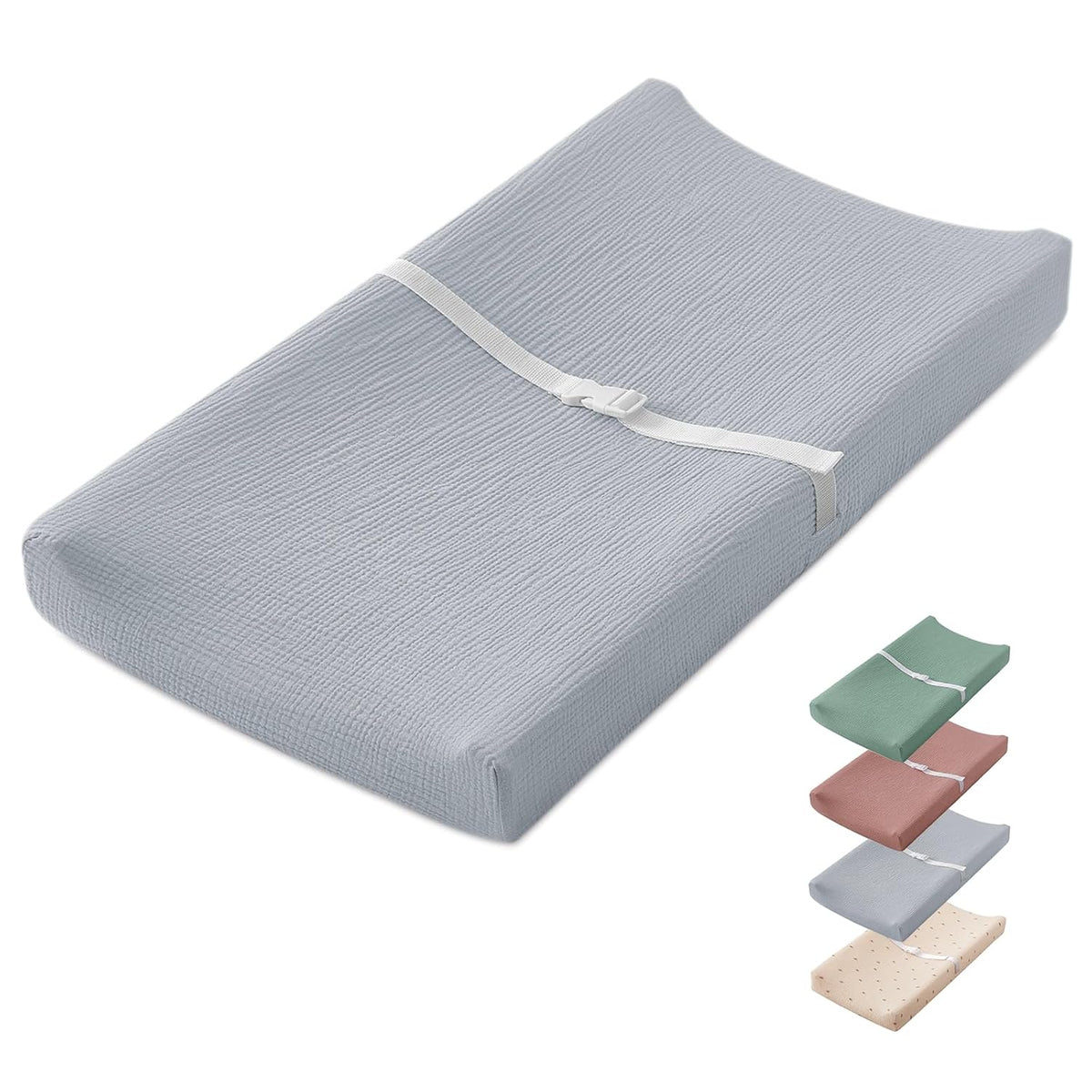 Contoured Changing Pad with Soft & Washable Cover, Waterproof Lining Foam Baby Changing Table Pads for Dresser Top, Secure with Security Strap and Two High Curved Sides, 32”×16”, Sage Green