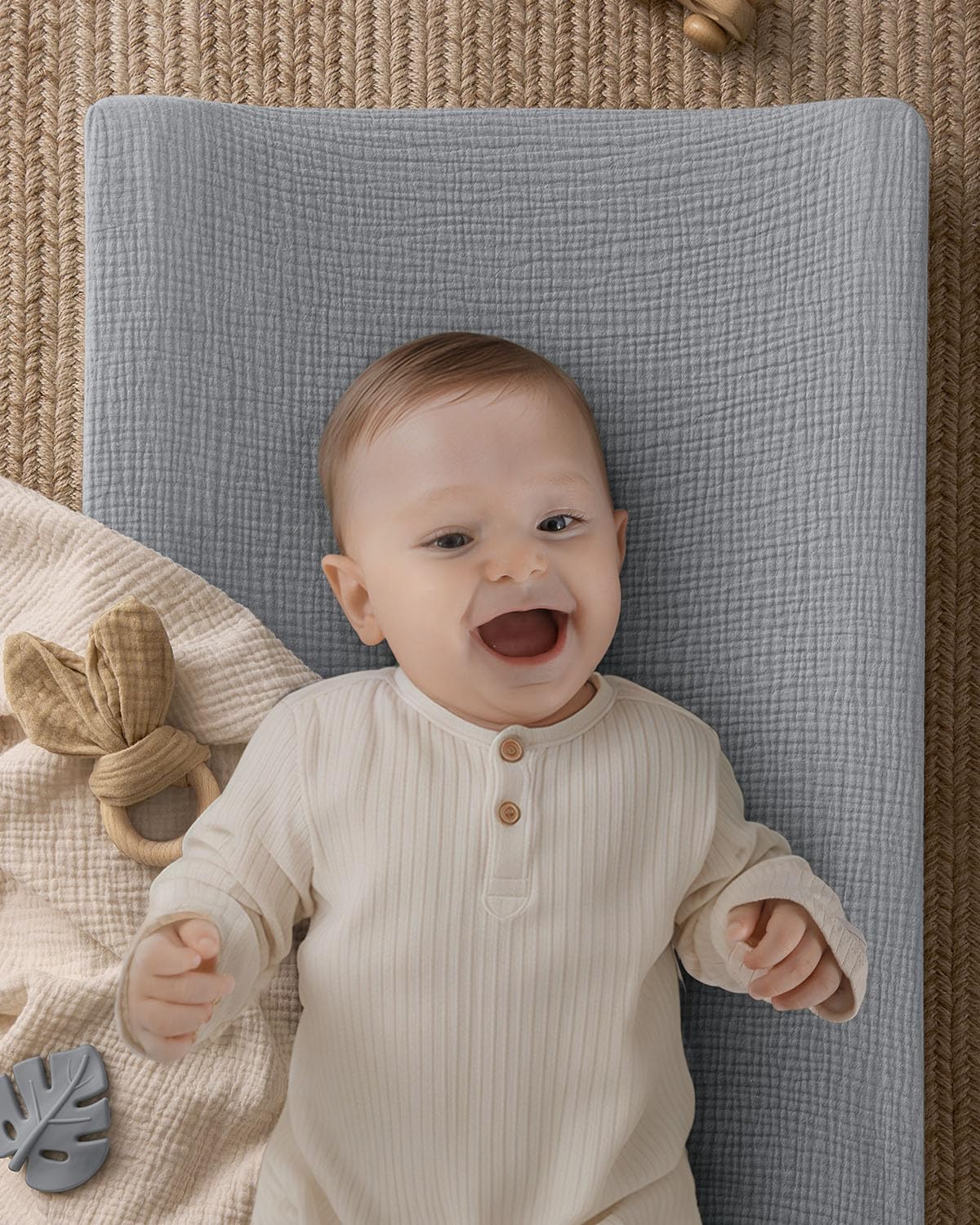 Contoured Changing Pad with Soft & Washable Cover, Waterproof Lining Foam Baby Changing Table Pads for Dresser Top, Secure with Security Strap and Two High Curved Sides, 32”×16”, Sage Green