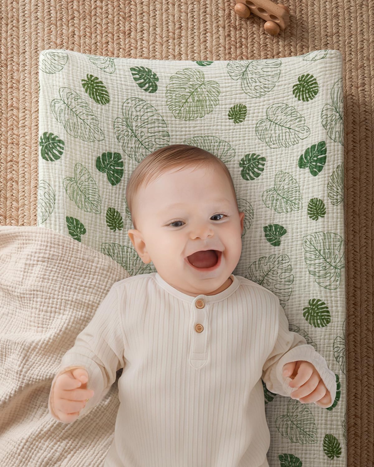 Contoured Changing Pad with Soft & Washable Cover, Waterproof Lining Foam Baby Changing Table Pads for Dresser Top, Secure with Security Strap and Two High Curved Sides, 32”×16”, Sage Green