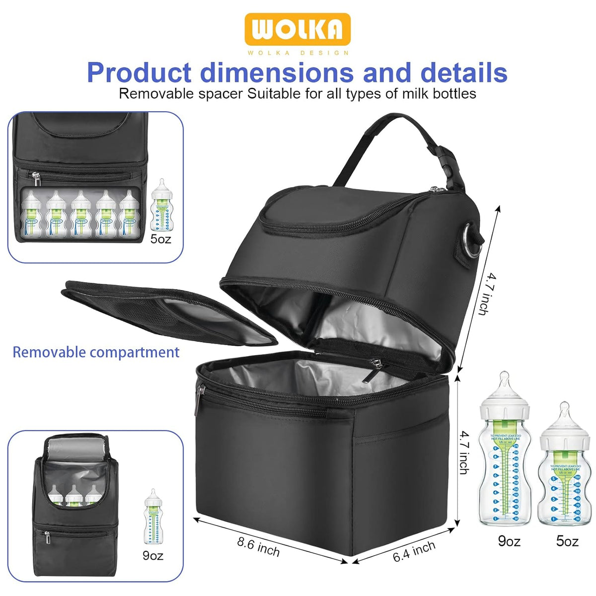Breast Milk Cooler Travel Bag - Baby Bottle Cooler Bag for Nursing Moms Daycare with Double Compartments - Fits 6 Baby Bottles Up to 9 Ounce