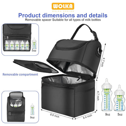 Breast Milk Cooler Travel Bag - Baby Bottle Cooler Bag for Nursing Moms Daycare with Double Compartments - Fits 6 Baby Bottles Up to 9 Ounce