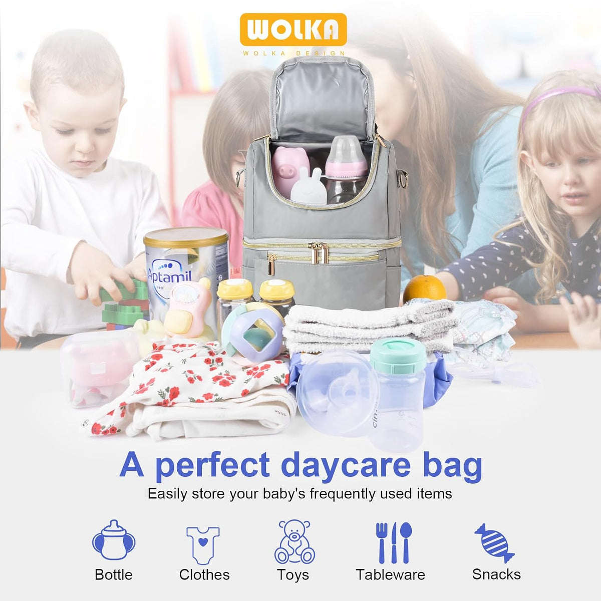 Breast Milk Cooler Travel Bag - Baby Bottle Cooler Bag for Nursing Moms Daycare with Double Compartments - Fits 6 Baby Bottles Up to 9 Ounce
