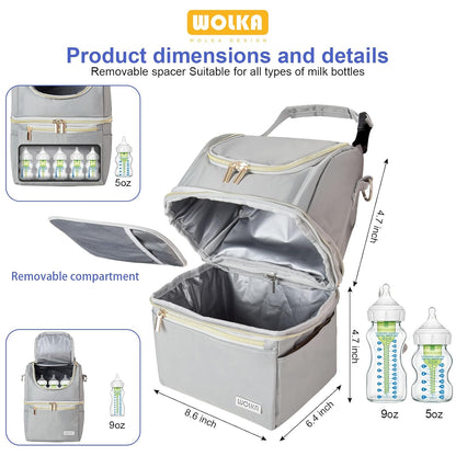 Breast Milk Cooler Travel Bag - Baby Bottle Cooler Bag for Nursing Moms Daycare with Double Compartments - Fits 6 Baby Bottles Up to 9 Ounce