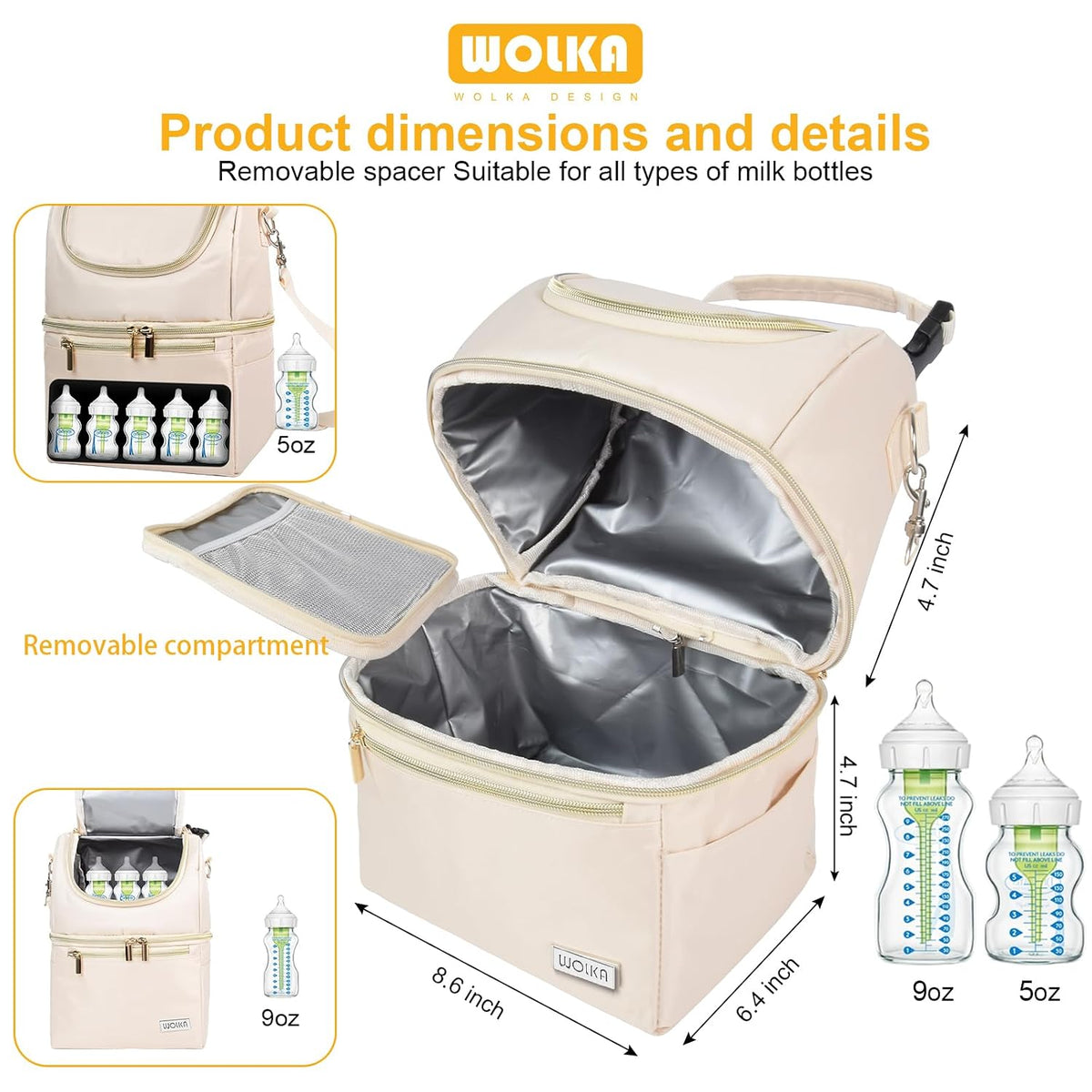 Breast Milk Cooler Travel Bag - Baby Bottle Cooler Bag for Nursing Moms Daycare with Double Compartments - Fits 6 Baby Bottles Up to 9 Ounce
