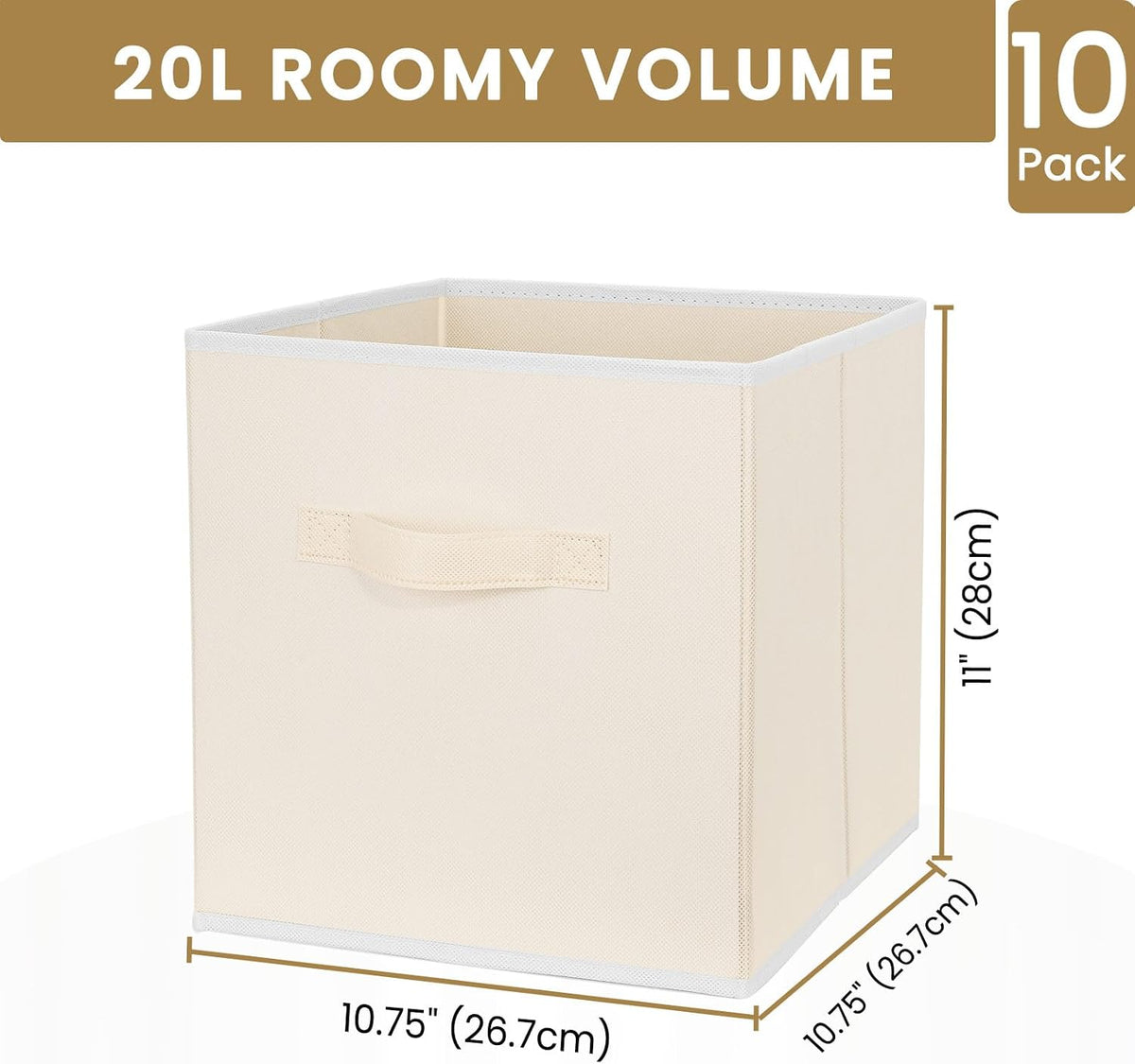 Storage Cubes, 11 Inch Clothes Storage Bins with Dual Handles (10 Pack), Fabric Collapsible Storage Bins for Shelves Closet, Cubby Organizer Bins for Clothing Toys Blanket Magazines (Beige)