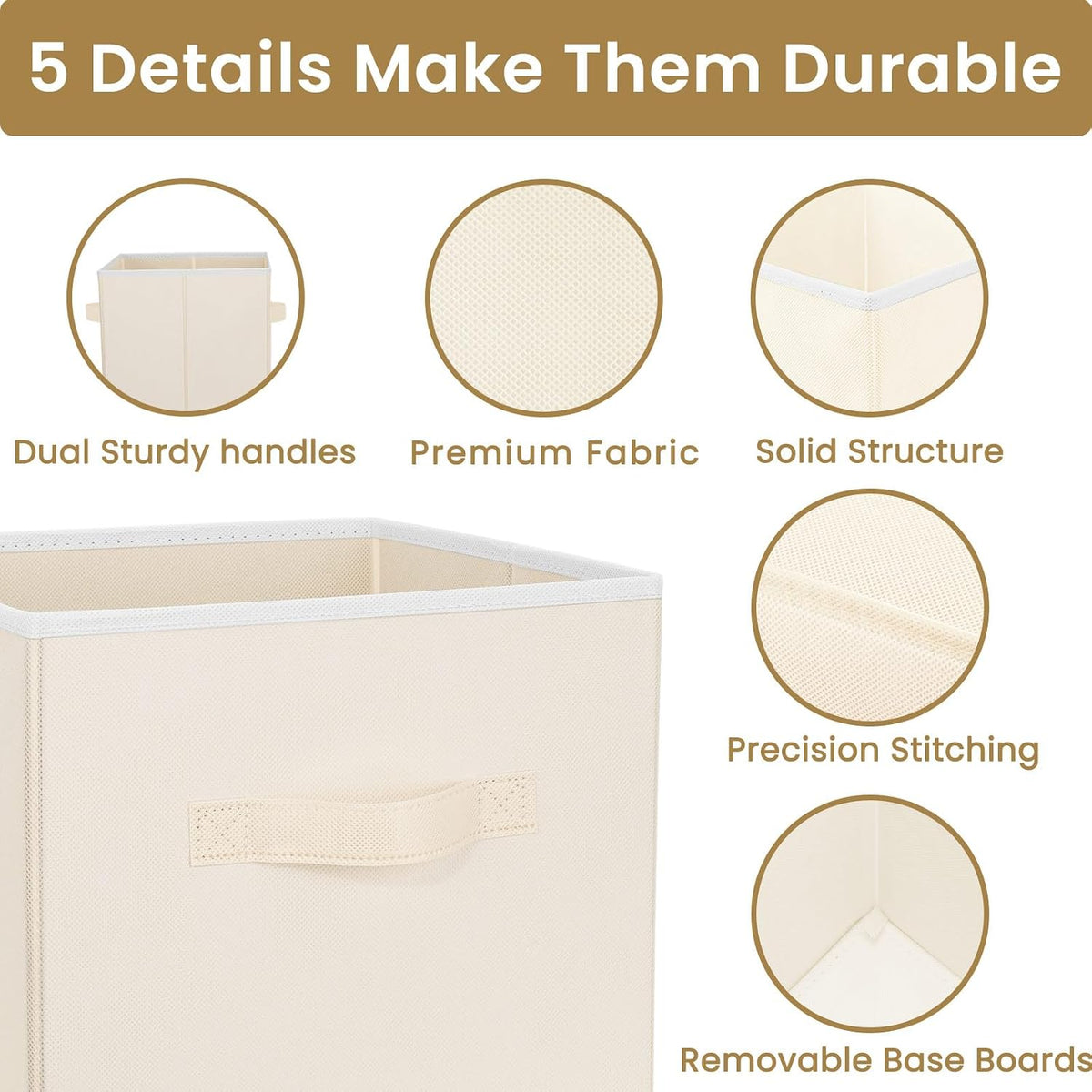 Storage Cubes, 11 Inch Clothes Storage Bins with Dual Handles (10 Pack), Fabric Collapsible Storage Bins for Shelves Closet, Cubby Organizer Bins for Clothing Toys Blanket Magazines (Beige)