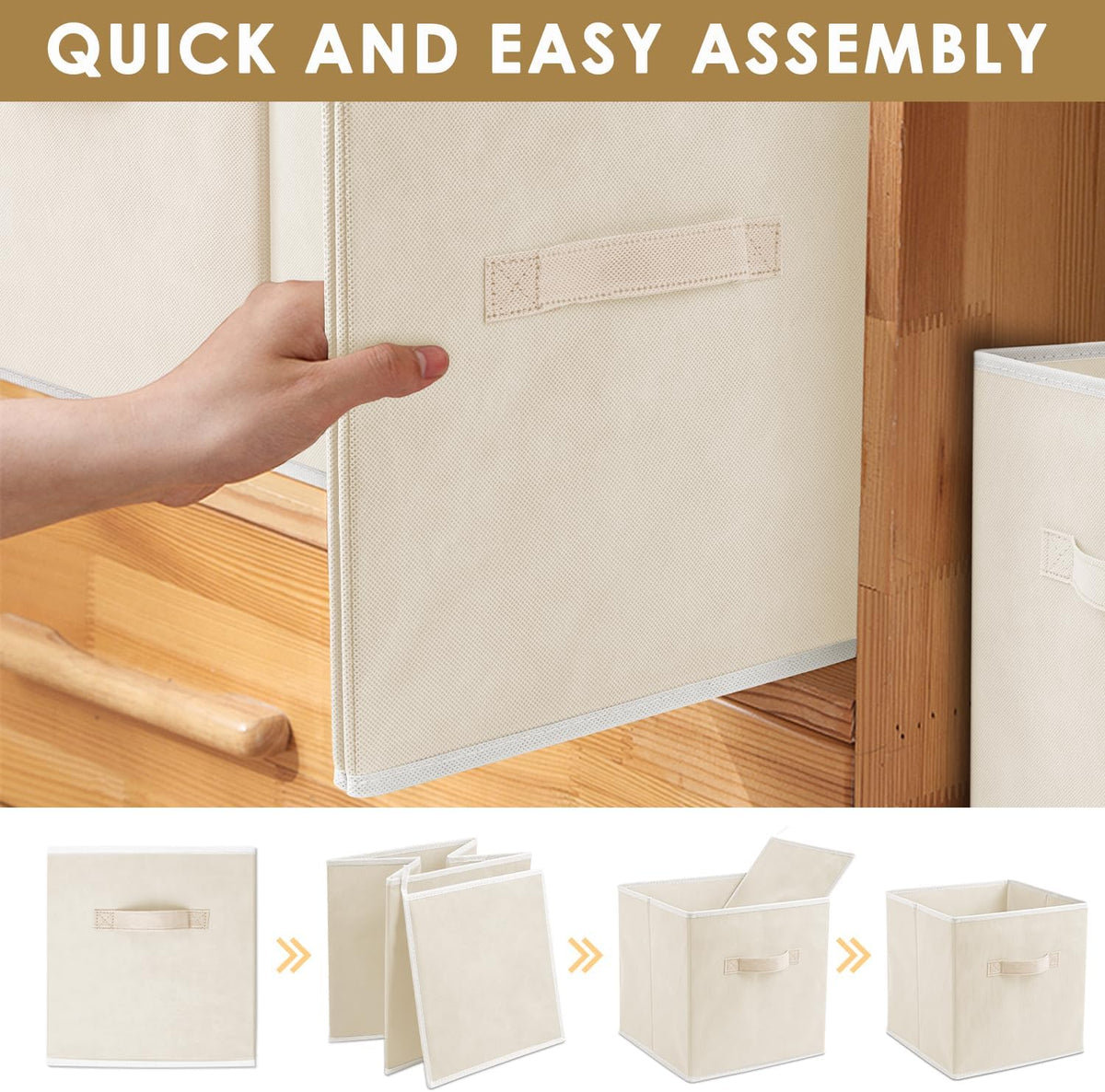 Storage Cubes, 11 Inch Clothes Storage Bins with Dual Handles (10 Pack), Fabric Collapsible Storage Bins for Shelves Closet, Cubby Organizer Bins for Clothing Toys Blanket Magazines (Beige)