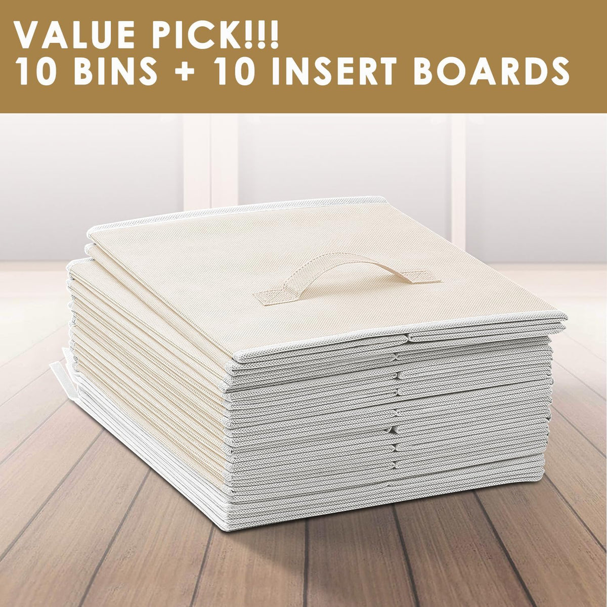 Storage Cubes, 11 Inch Clothes Storage Bins with Dual Handles (10 Pack), Fabric Collapsible Storage Bins for Shelves Closet, Cubby Organizer Bins for Clothing Toys Blanket Magazines (Beige)