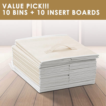 Storage Cubes, 11 Inch Clothes Storage Bins with Dual Handles (10 Pack), Fabric Collapsible Storage Bins for Shelves Closet, Cubby Organizer Bins for Clothing Toys Blanket Magazines (Beige)