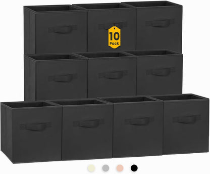 Storage Cubes, 11 Inch Clothes Storage Bins with Dual Handles (10 Pack), Fabric Collapsible Storage Bins for Shelves Closet, Cubby Organizer Bins for Clothing Toys Blanket Magazines (Beige)