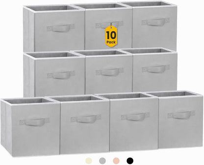 Storage Cubes, 11 Inch Clothes Storage Bins with Dual Handles (10 Pack), Fabric Collapsible Storage Bins for Shelves Closet, Cubby Organizer Bins for Clothing Toys Blanket Magazines (Beige)