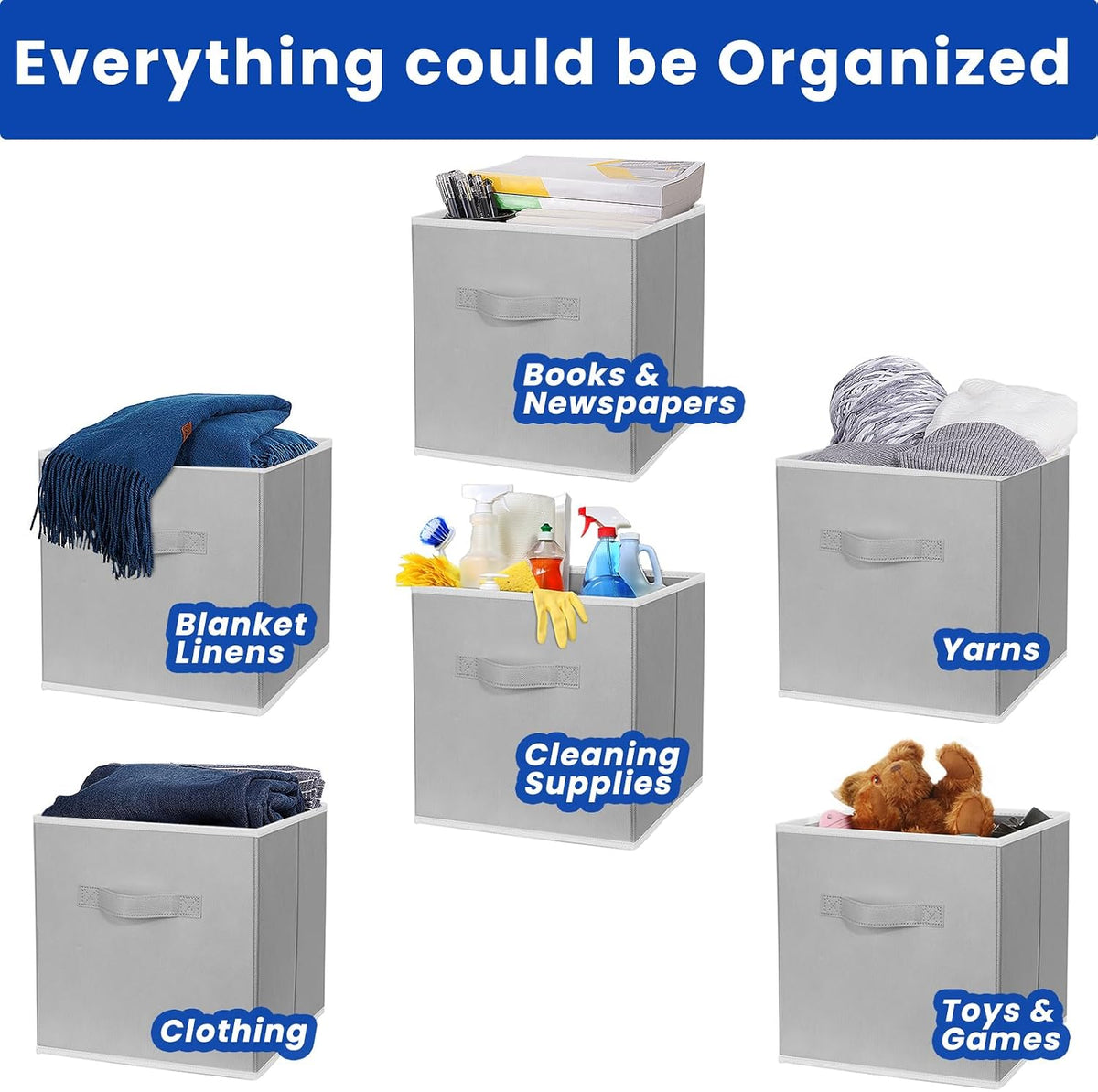 Storage Cubes, 11 Inch Clothes Storage Bins with Dual Handles (10 Pack), Fabric Collapsible Storage Bins for Shelves Closet, Cubby Organizer Bins for Clothing Toys Blanket Magazines (Beige)