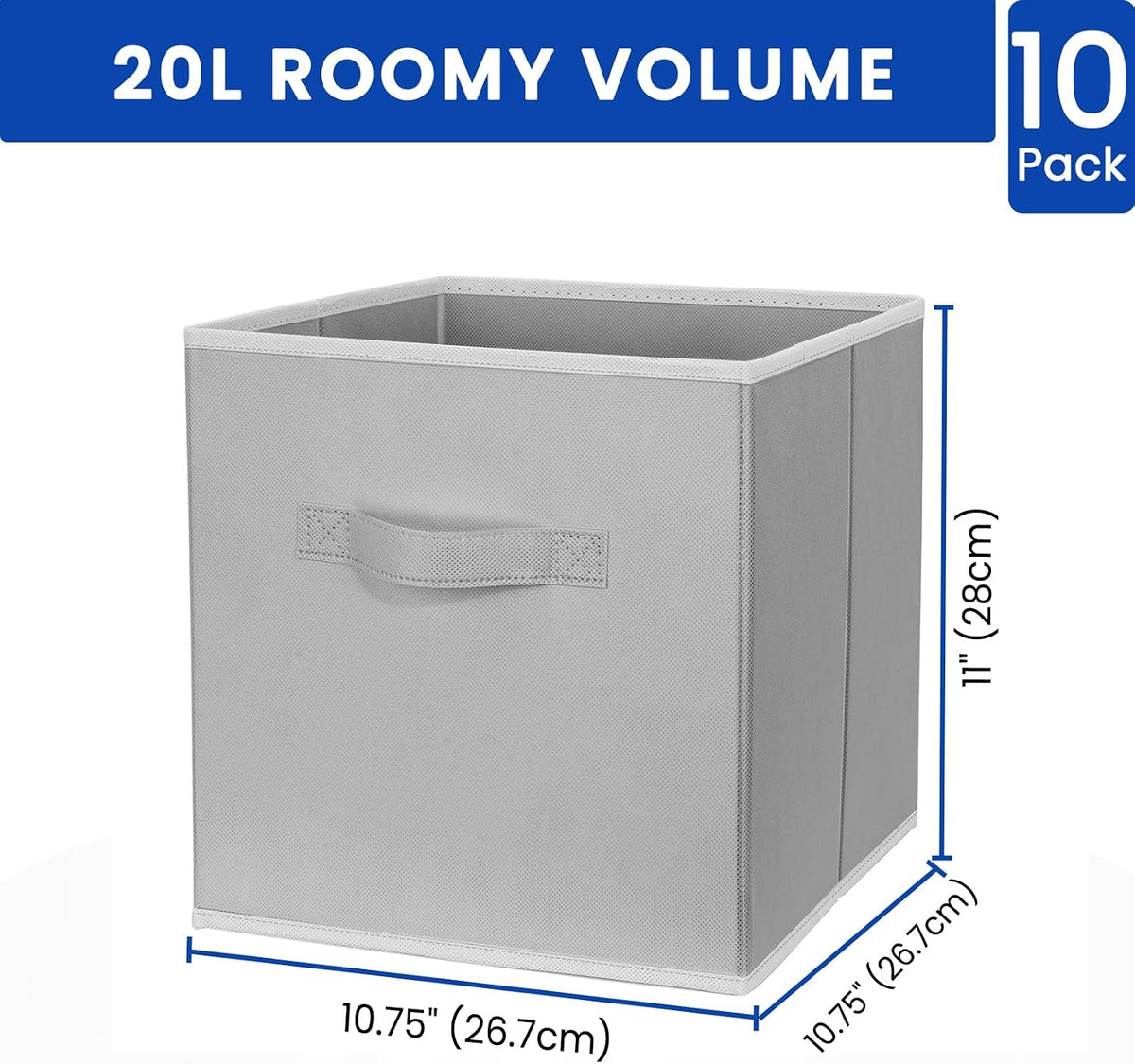 Storage Cubes, 11 Inch Clothes Storage Bins with Dual Handles (10 Pack), Fabric Collapsible Storage Bins for Shelves Closet, Cubby Organizer Bins for Clothing Toys Blanket Magazines (Beige)