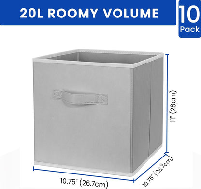 Storage Cubes, 11 Inch Clothes Storage Bins with Dual Handles (10 Pack), Fabric Collapsible Storage Bins for Shelves Closet, Cubby Organizer Bins for Clothing Toys Blanket Magazines (Beige)
