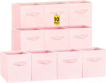 Storage Cubes, 11 Inch Clothes Storage Bins with Dual Handles (10 Pack), Fabric Collapsible Storage Bins for Shelves Closet, Cubby Organizer Bins for Clothing Toys Blanket Magazines (Beige)