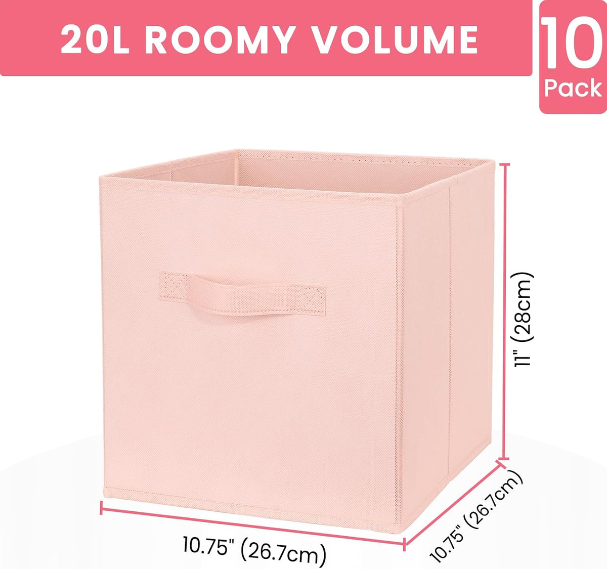 Storage Cubes, 11 Inch Clothes Storage Bins with Dual Handles (10 Pack), Fabric Collapsible Storage Bins for Shelves Closet, Cubby Organizer Bins for Clothing Toys Blanket Magazines (Beige)