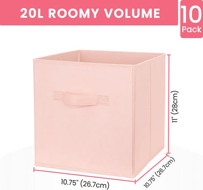 Storage Cubes, 11 Inch Clothes Storage Bins with Dual Handles (10 Pack), Fabric Collapsible Storage Bins for Shelves Closet, Cubby Organizer Bins for Clothing Toys Blanket Magazines (Beige)