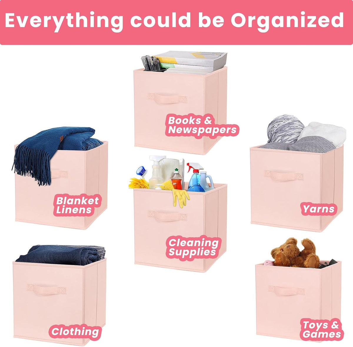 Storage Cubes, 11 Inch Clothes Storage Bins with Dual Handles (10 Pack), Fabric Collapsible Storage Bins for Shelves Closet, Cubby Organizer Bins for Clothing Toys Blanket Magazines (Beige)