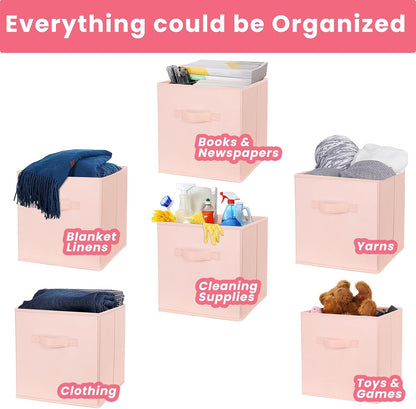 Storage Cubes, 11 Inch Clothes Storage Bins with Dual Handles (10 Pack), Fabric Collapsible Storage Bins for Shelves Closet, Cubby Organizer Bins for Clothing Toys Blanket Magazines (Beige)