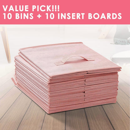 Storage Cubes, 11 Inch Clothes Storage Bins with Dual Handles (10 Pack), Fabric Collapsible Storage Bins for Shelves Closet, Cubby Organizer Bins for Clothing Toys Blanket Magazines (Beige)