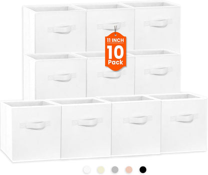 Storage Cubes, 11 Inch Clothes Storage Bins with Dual Handles (10 Pack), Fabric Collapsible Storage Bins for Shelves Closet, Cubby Organizer Bins for Clothing Toys Blanket Magazines (Beige)