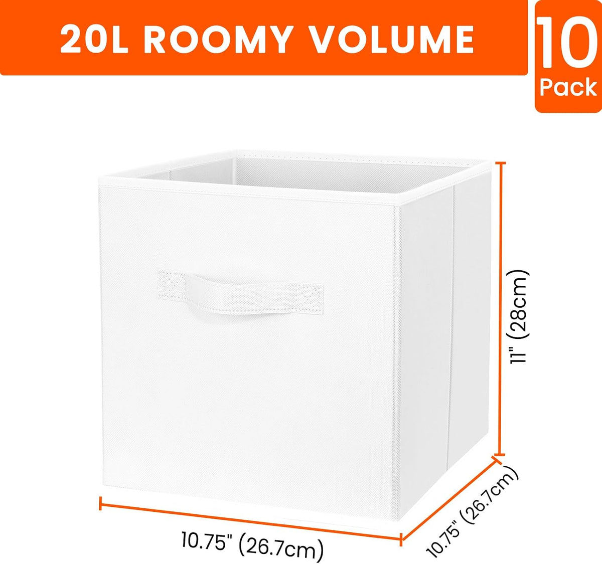 Storage Cubes, 11 Inch Clothes Storage Bins with Dual Handles (10 Pack), Fabric Collapsible Storage Bins for Shelves Closet, Cubby Organizer Bins for Clothing Toys Blanket Magazines (Beige)