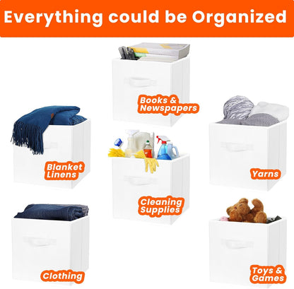 Storage Cubes, 11 Inch Clothes Storage Bins with Dual Handles (10 Pack), Fabric Collapsible Storage Bins for Shelves Closet, Cubby Organizer Bins for Clothing Toys Blanket Magazines (Beige)