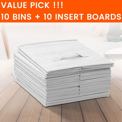 Storage Cubes, 11 Inch Clothes Storage Bins with Dual Handles (10 Pack), Fabric Collapsible Storage Bins for Shelves Closet, Cubby Organizer Bins for Clothing Toys Blanket Magazines (Beige)