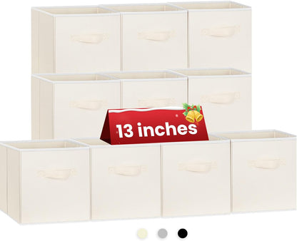 Storage Cubes, 11 Inch Clothes Storage Bins with Dual Handles (10 Pack), Fabric Collapsible Storage Bins for Shelves Closet, Cubby Organizer Bins for Clothing Toys Blanket Magazines (Beige)