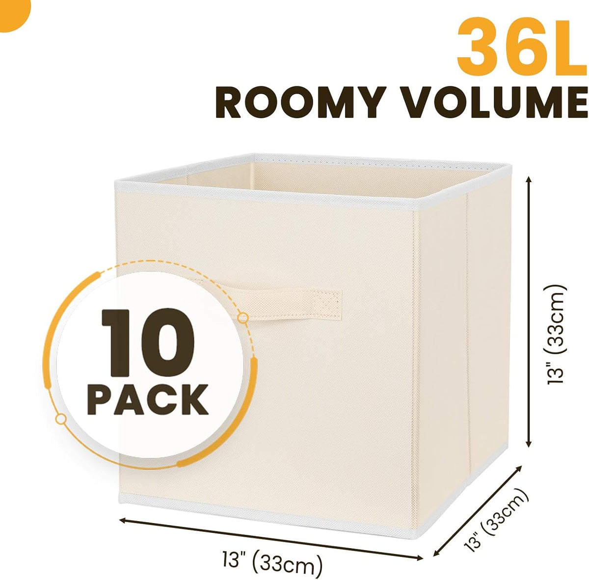Storage Cubes, 11 Inch Clothes Storage Bins with Dual Handles (10 Pack), Fabric Collapsible Storage Bins for Shelves Closet, Cubby Organizer Bins for Clothing Toys Blanket Magazines (Beige)