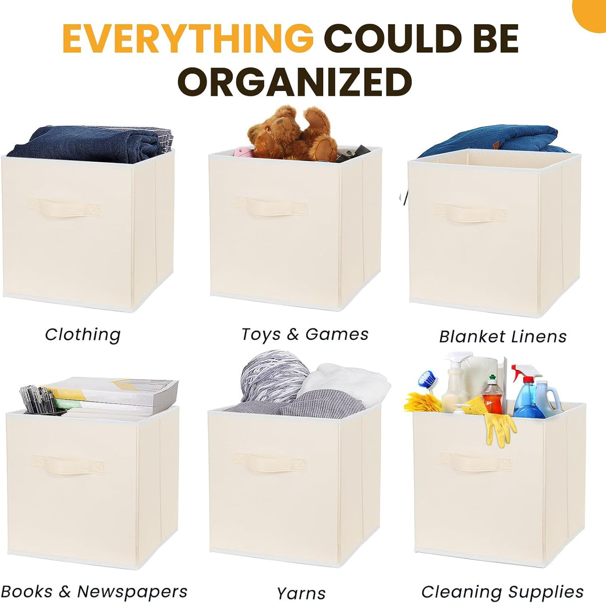 Storage Cubes, 11 Inch Clothes Storage Bins with Dual Handles (10 Pack), Fabric Collapsible Storage Bins for Shelves Closet, Cubby Organizer Bins for Clothing Toys Blanket Magazines (Beige)