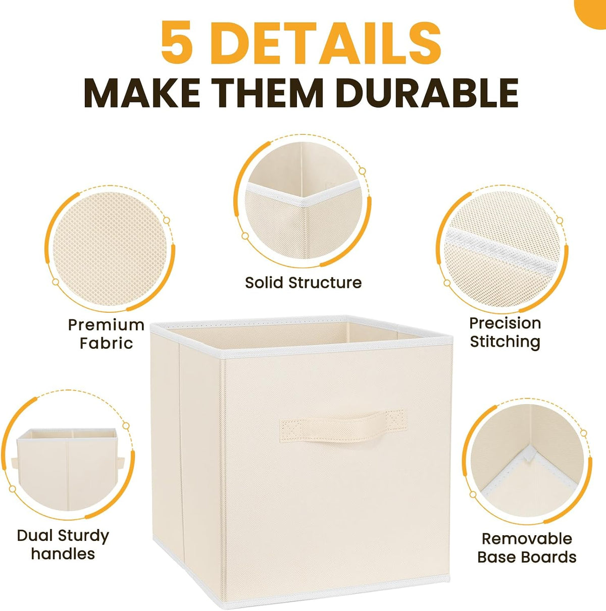 Storage Cubes, 11 Inch Clothes Storage Bins with Dual Handles (10 Pack), Fabric Collapsible Storage Bins for Shelves Closet, Cubby Organizer Bins for Clothing Toys Blanket Magazines (Beige)