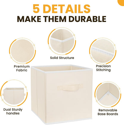 Storage Cubes, 11 Inch Clothes Storage Bins with Dual Handles (10 Pack), Fabric Collapsible Storage Bins for Shelves Closet, Cubby Organizer Bins for Clothing Toys Blanket Magazines (Beige)