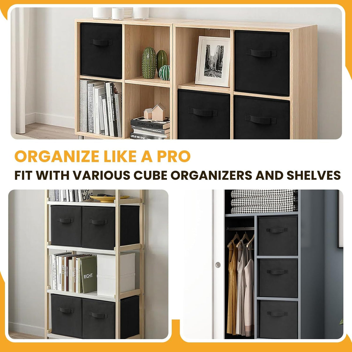 Storage Cubes, 11 Inch Clothes Storage Bins with Dual Handles (10 Pack), Fabric Collapsible Storage Bins for Shelves Closet, Cubby Organizer Bins for Clothing Toys Blanket Magazines (Beige)