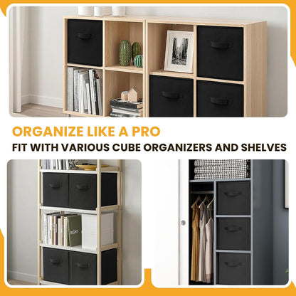 Storage Cubes, 11 Inch Clothes Storage Bins with Dual Handles (10 Pack), Fabric Collapsible Storage Bins for Shelves Closet, Cubby Organizer Bins for Clothing Toys Blanket Magazines (Beige)