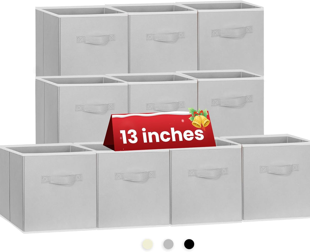 Storage Cubes, 11 Inch Clothes Storage Bins with Dual Handles (10 Pack), Fabric Collapsible Storage Bins for Shelves Closet, Cubby Organizer Bins for Clothing Toys Blanket Magazines (Beige)
