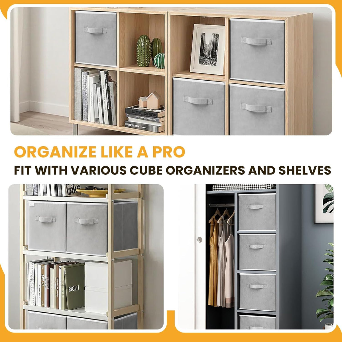 Storage Cubes, 11 Inch Clothes Storage Bins with Dual Handles (10 Pack), Fabric Collapsible Storage Bins for Shelves Closet, Cubby Organizer Bins for Clothing Toys Blanket Magazines (Beige)
