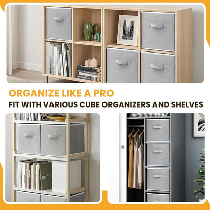 Storage Cubes, 11 Inch Clothes Storage Bins with Dual Handles (10 Pack), Fabric Collapsible Storage Bins for Shelves Closet, Cubby Organizer Bins for Clothing Toys Blanket Magazines (Beige)