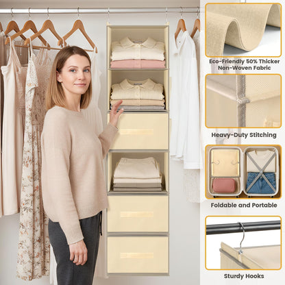 Hanging Closet Organizer 6-Shelf with 3 Drawers & Side Pockets, Closet Organizers and Storage for Dorm, Nursery & Wardrobe Organization, Hanging Shelf Clothes Organizer for Sweaters, Shoes, Gray