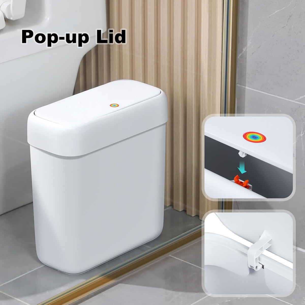 Bathroom Small Trash Can with Lid,10L / 2.7 Gallon Slim Garbage Bin Wastebasket with Press Top Lid for Bedroom,Rv,Office,Kitchen,Craft Room