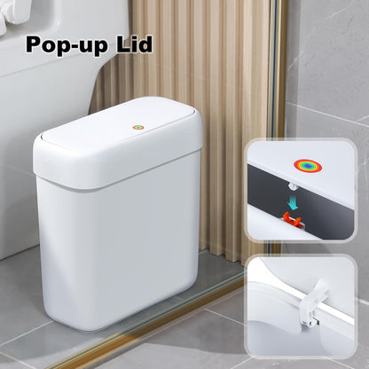 Bathroom Small Trash Can with Lid,10L / 2.7 Gallon Slim Garbage Bin Wastebasket with Press Top Lid for Bedroom,Rv,Office,Kitchen,Craft Room
