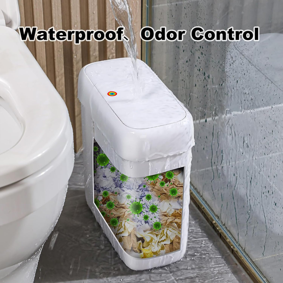 Bathroom Small Trash Can with Lid,10L / 2.7 Gallon Slim Garbage Bin Wastebasket with Press Top Lid for Bedroom,Rv,Office,Kitchen,Craft Room