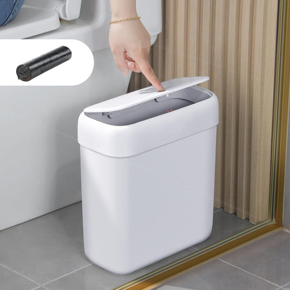 Bathroom Small Trash Can with Lid,10L / 2.7 Gallon Slim Garbage Bin Wastebasket with Press Top Lid for Bedroom,Rv,Office,Kitchen,Craft Room