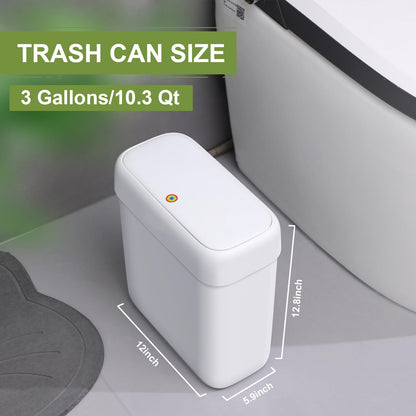 Bathroom Small Trash Can with Lid,10L / 2.7 Gallon Slim Garbage Bin Wastebasket with Press Top Lid for Bedroom,Rv,Office,Kitchen,Craft Room