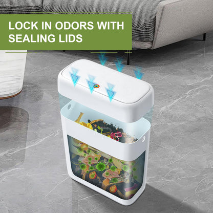 Bathroom Small Trash Can with Lid,10L / 2.7 Gallon Slim Garbage Bin Wastebasket with Press Top Lid for Bedroom,Rv,Office,Kitchen,Craft Room