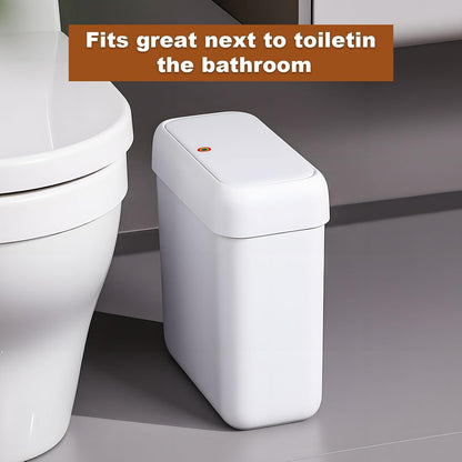 Bathroom Small Trash Can with Lid,10L / 2.7 Gallon Slim Garbage Bin Wastebasket with Press Top Lid for Bedroom,Rv,Office,Kitchen,Craft Room